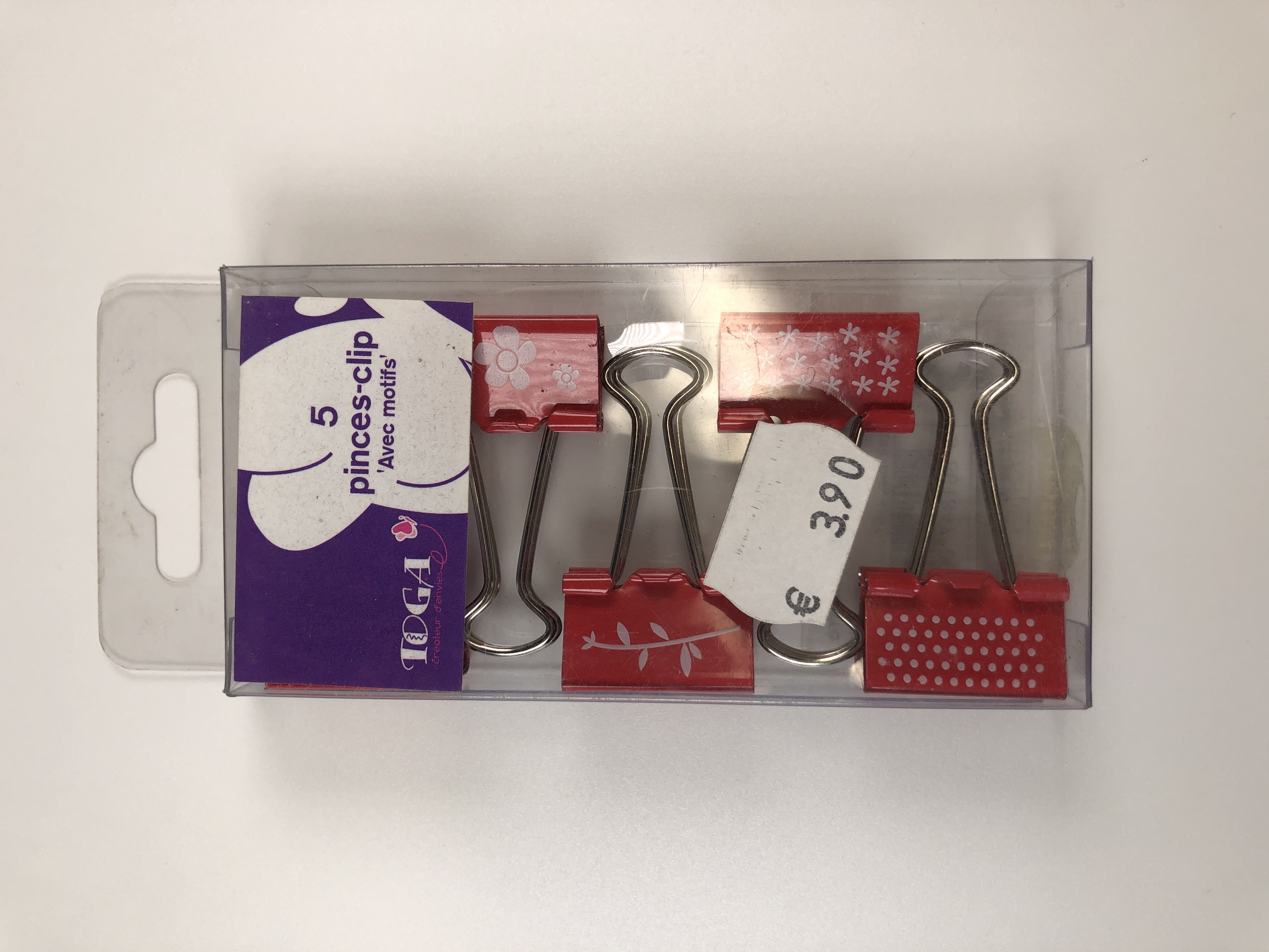 Pinces-clip avec motifs rouge - Lot de 5 pinces pour organisation et fixation divers usages