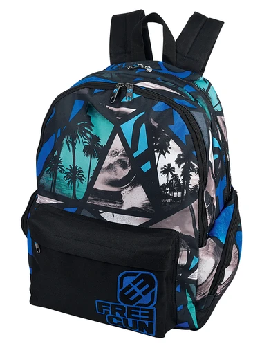 Sac à dos Freegun Photoprint - 2 compartiments, poche avant, garçon, noir, gris, bleu, pour école