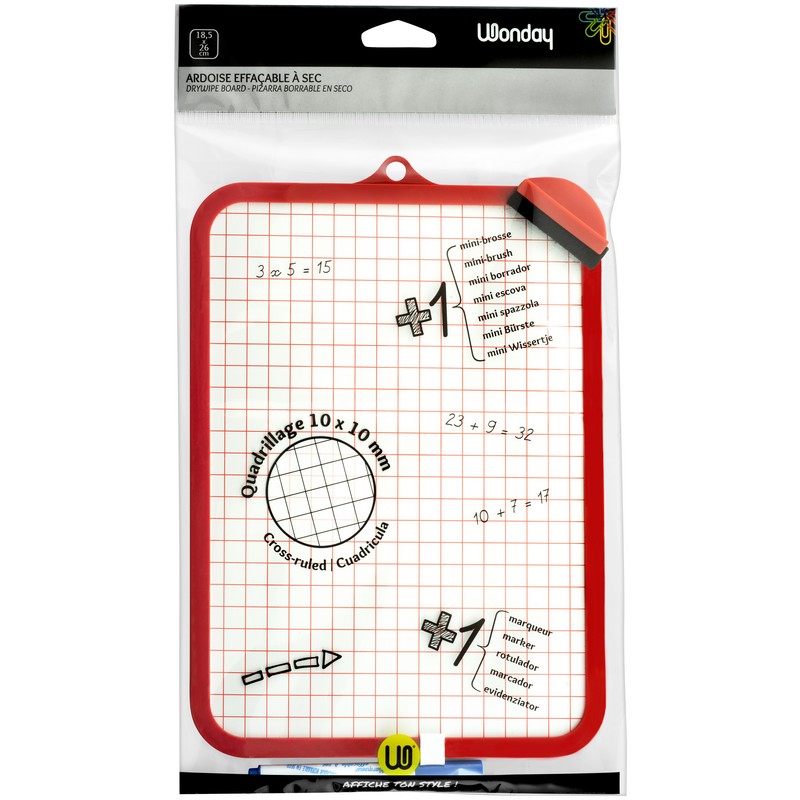Ardoise Blanche Wonday 18,5 x 26 cm - Cadre Couleur avec Marqueur et Brosse - Pour École et Bureau