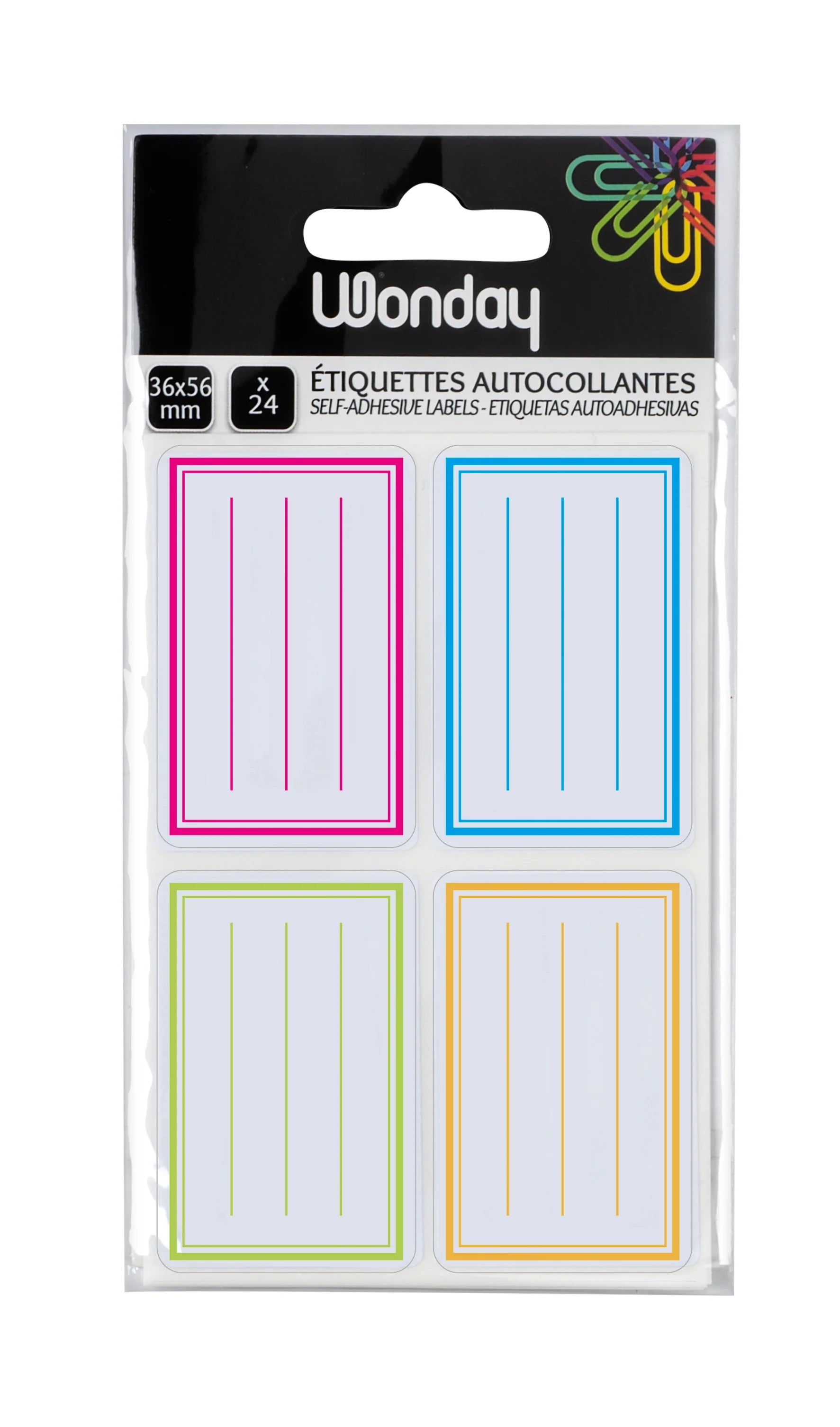 Étiquettes autocollantes Wonday Ecoliers 36 x 56 mm 24 unités coloris assortis pour loisirs créatifs et organisation