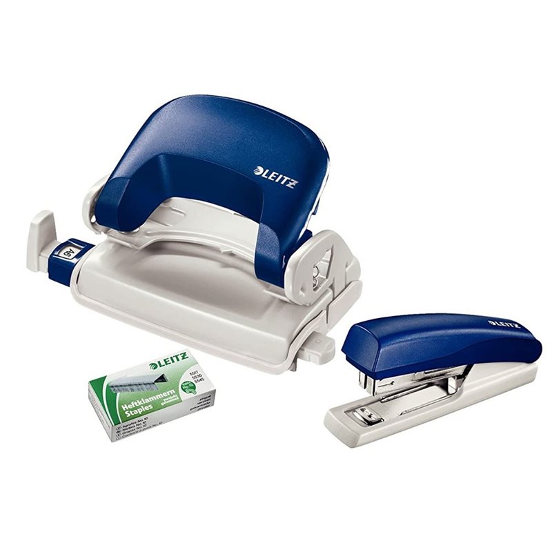 Kit agrafeuse et perforateur Leitz 5507-60-35 bleu - agrafage et perforation pour bureau