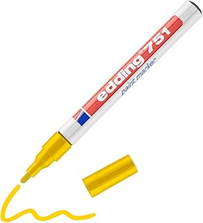 Marqueur Peinture edding 751 - Jaune - Pointe Ronde 1-2 mm - Pour Métal, Verre, Plastique, Résistant Chaleur