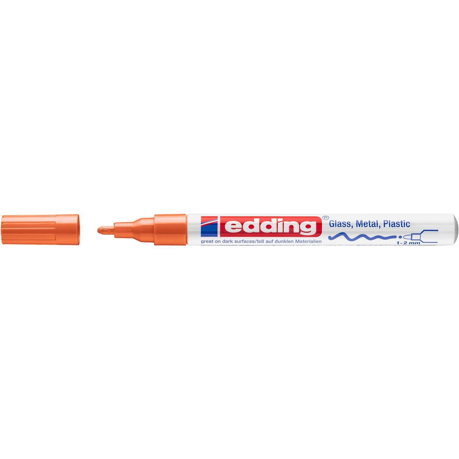 edding 751 Marqueur peinture brillante - orange - 1 feutre peinture brillante - pointe ronde 1-2mm - pour dessin, coloriage, scrapbooking - étanche, très opaque