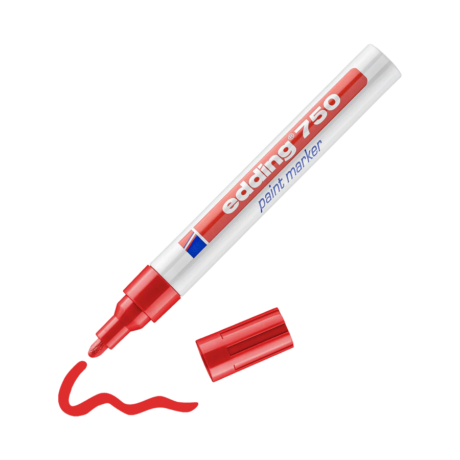 Marqueur Peinture EDDING 750 - Rouge, Pointe Ronde 2-4 mm, Imperméable pour Verre, Bois, Métal