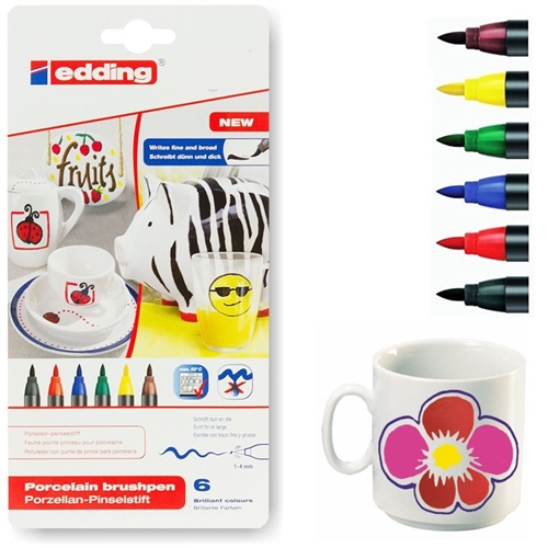 Marqueurs pour porcelaine EDDING Etui de 6 - Trait 1-4 mm Couleurs assorties pour décoration et loisirs créatifs