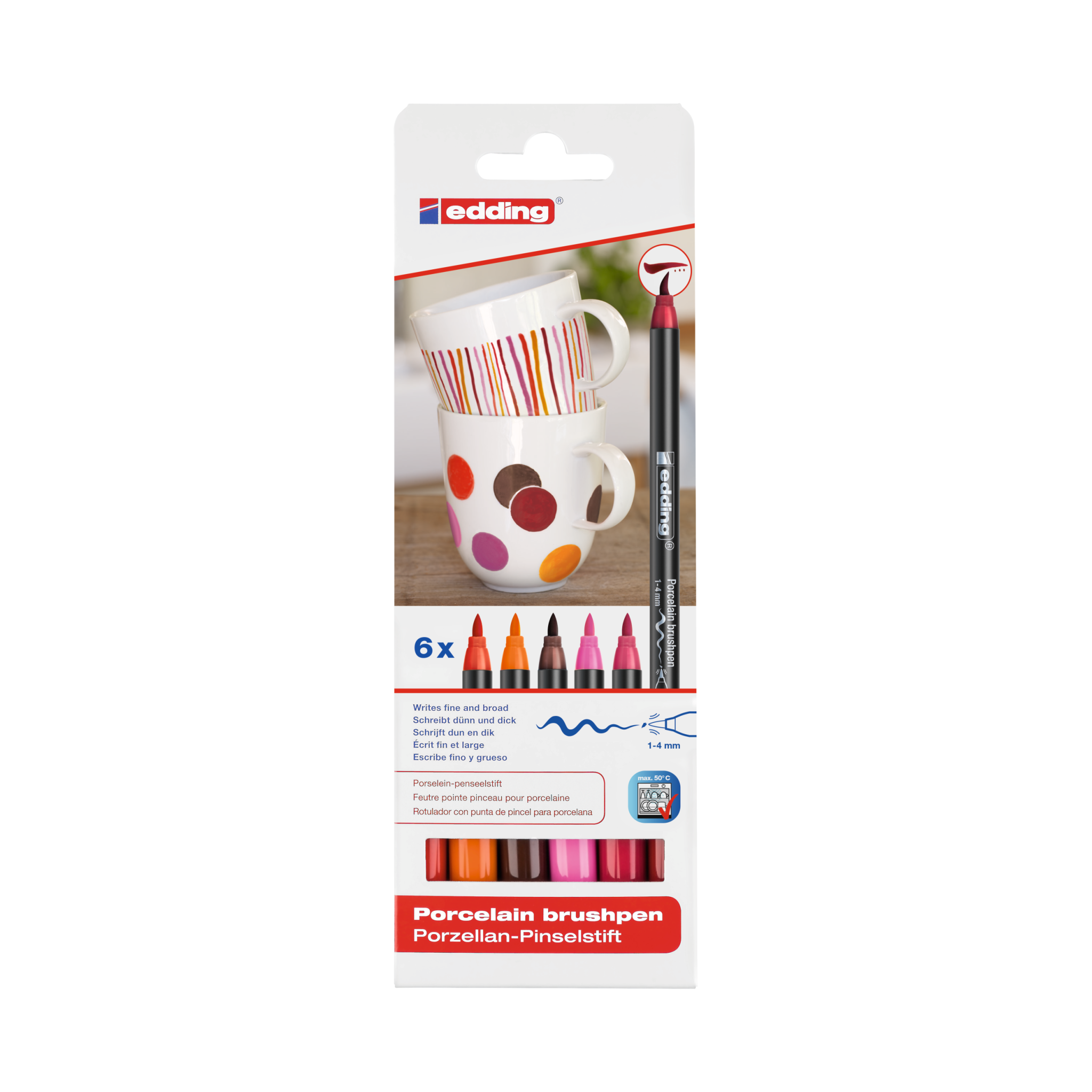 Feutres pinceau Edding 4200 set 6 couleurs chaudes - pour porcelaine résistants au lave-vaisselle
