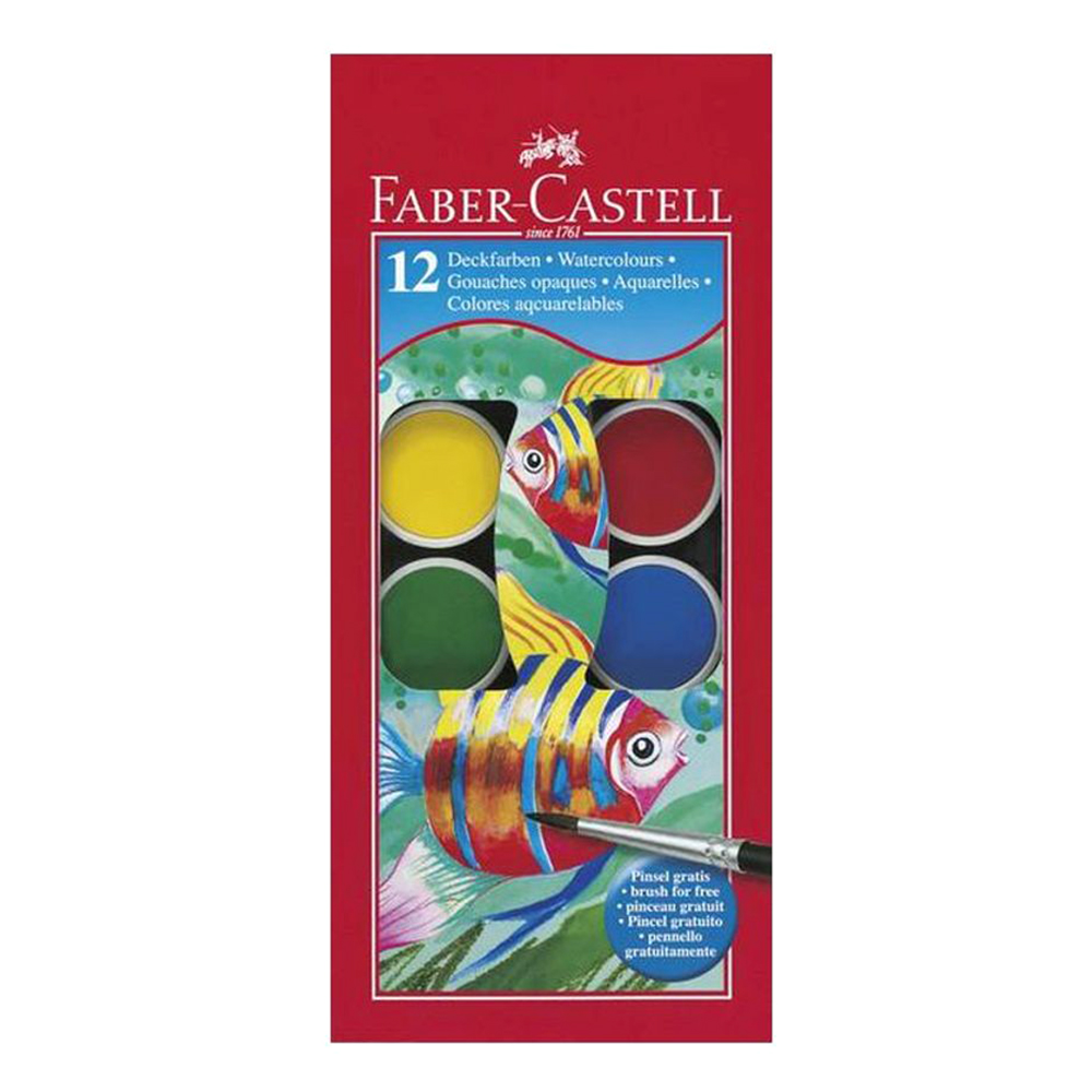 Boîte de peinture gouaches FABER CASTELL - 12 pastilles + pinceau pour artistes et loisirs créatifs