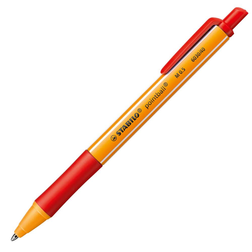 Stylo à bille rétractable Stabilo POINTBALL Rouge - Pointe 0.5 mm pour écriture fluide et précise