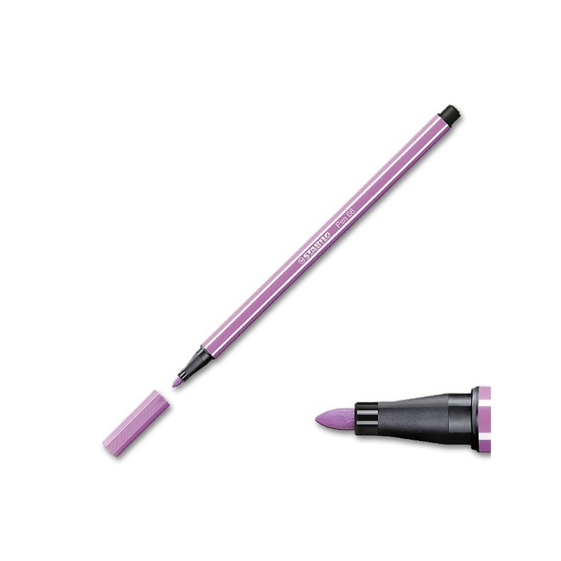 Feutre dessin STABILO Pen 68 - Pointe moyenne 1mm Lilas clair pour loisirs créatifs et bureau