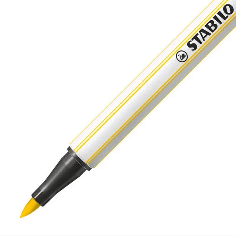 Feutre pinceau STABILO Pen 68 brush - Jaune 568/44, pointe flexible pour hand lettering et coloriage