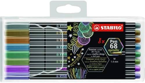 Crayon-feutre STABILO Pen 68 metallic - Pack de 8 coloris assortis pour dessin et écriture créative