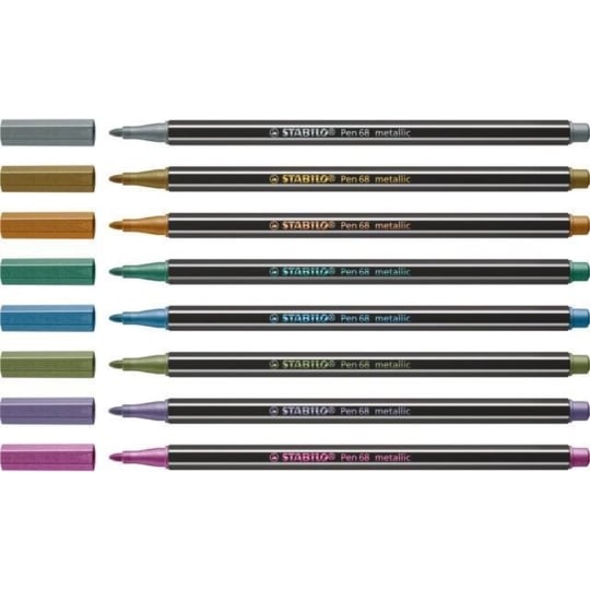 Crayon-feutre STABILO Pen 68 metallic - Pack de 8 coloris assortis pour dessin et écriture créative