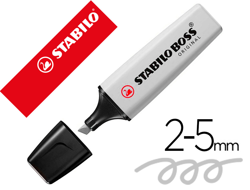 Surligneur STABILO BOSS ORIGINAL Pastel poudre de gris - Marquage précis pour bureau et école