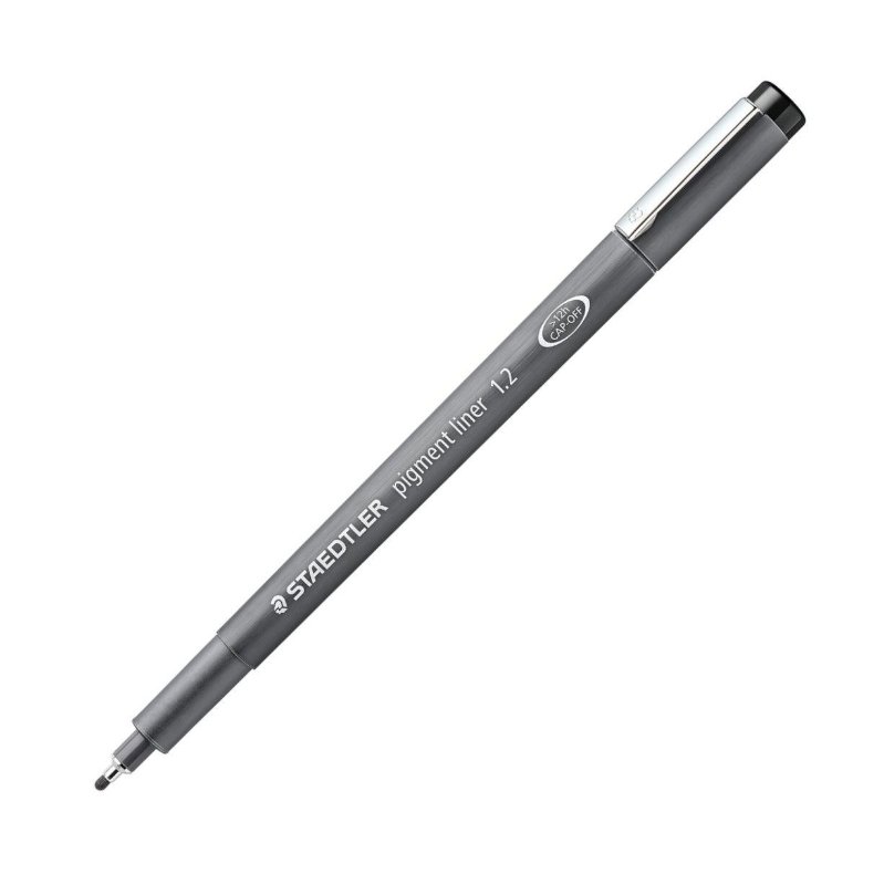 Feutre fin Staedtler Pigment Liner 1.2 mm Noir - Idéal pour règles et gabarits, encre indélébile résistante à l'eau