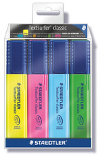 Surligneur STAEDTLER Textsurfer Classic - étui de 4 couleurs vives pour bureau et école Jaune, Rose, Bleu, Vert