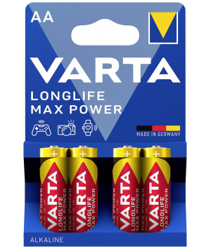 Piles AA Varta Longlife Max Power - Alcalines Haute Performance Pack de 4 pour Appareils Photo et Jouets