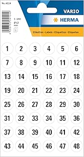 Autocollants numérotés HERMA 240 pièces - 12 mm - Chiffres adhésifs noirs pour organisation et étiquetage