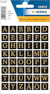 Lettres autocollantes Ki Sign - Or sur fond noir, Majuscules, A à Z