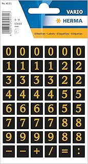 Chiffres autocollants Ki Sign - Or sur fond noir, 13x13 cm, 0 à 9, 2 planches