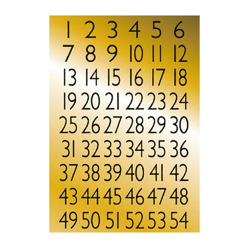 Chiffres adhésifs Numbers 13x12mm - 1 à 100 en feuille dorée et noire pour loisirs créatifs