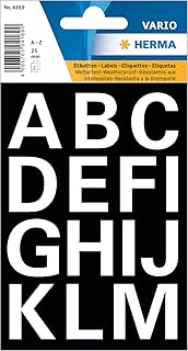 Lettres autocollantes HERMA - Blanches, 25 mm, Imperméables, A à Z, Film plastique transparent