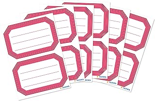 Étiquettes Autocollantes HERMA 5712 - Lot de 12, 82 x 55 mm, Lignées avec Bord Rouge, pour École et Enfants