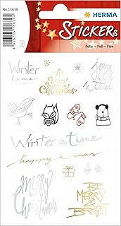 Stickers Herma Merry Christmas Winter Time en film transparent permanent - Autocollants festifs pour décorations de Noël