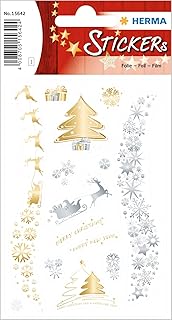 Stickers étiquettes adhésives HERMA Lot de 14 autocollants de Noël transparents permanents - Merry Christmas pour cartes de vœux et cadeaux