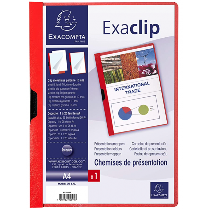 Chemise Clip Exacompta Exaclip - Pince Métallique PVC Transparent pour Documents