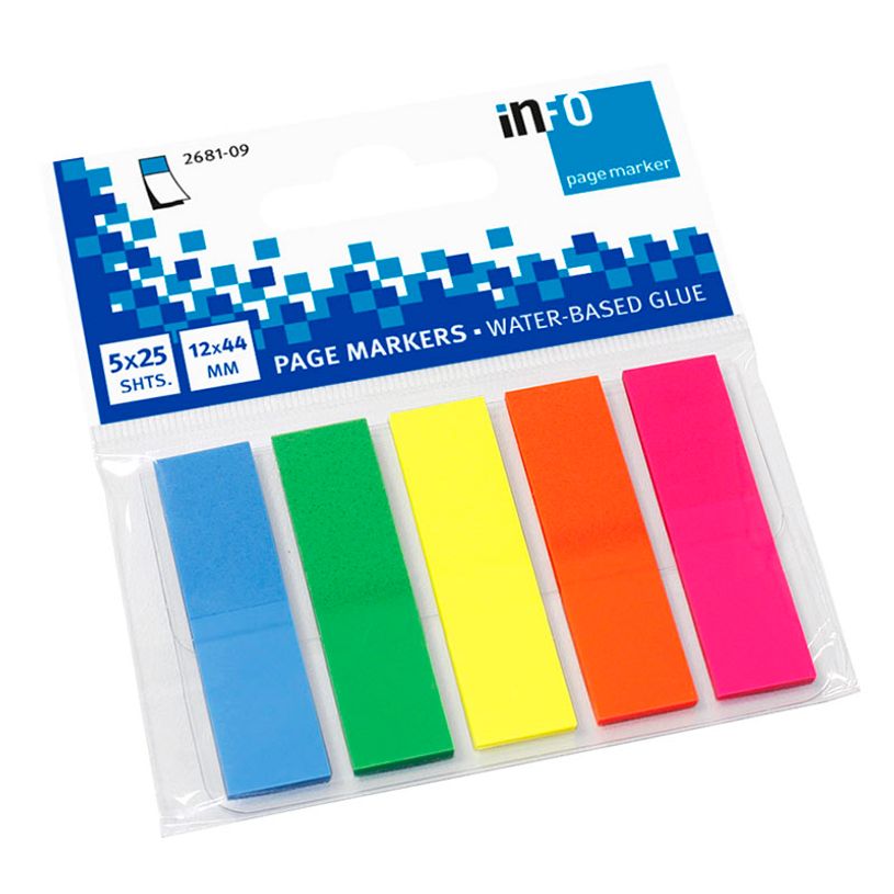 Marque-pages Global Notes Pack de 5 - 12 x 44 mm Index - couleurs assorties pour organisation bureau et lecture
