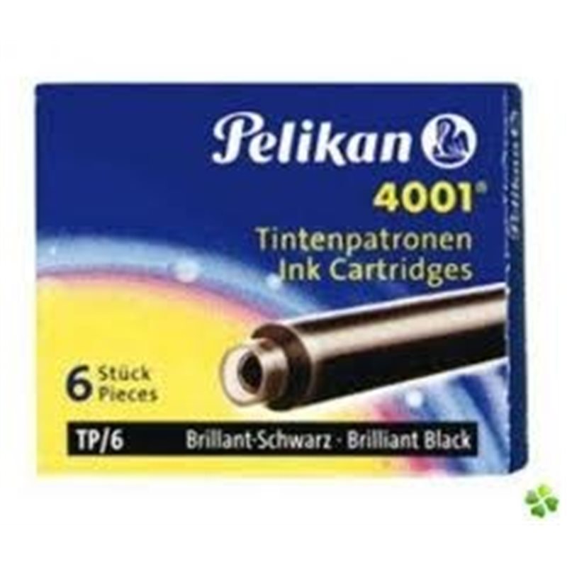 Cartouches d'encre Pelikan 4001 TP/6 Noir - Pack de 6 pour Stylo Plume et Stylo Roller
