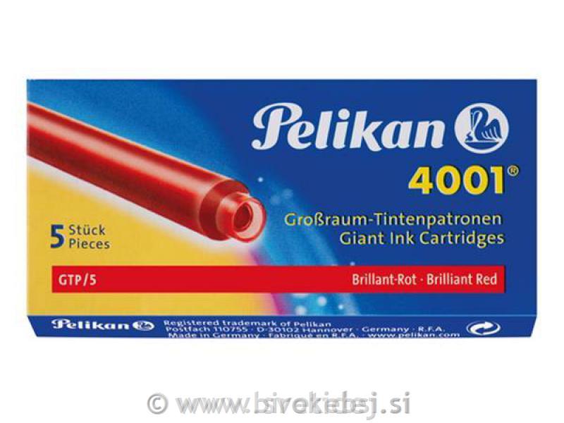 Cartouches d'encre Pelikan 4001 GTP/5 - Rouge brillant étui de 5 pour stylos à plume usage scolaire et bureau