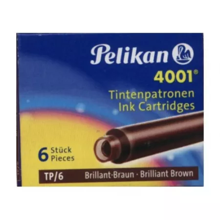 Cartouches d'encre Pelikan 4001 TP6 - Étui de 6 cartouches brun pour stylos plume