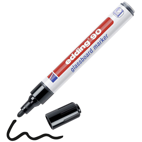 Marqueur edding 90 - Tableau en verre effaçable à sec, coloris noir, pour usage scolaire et professionnel