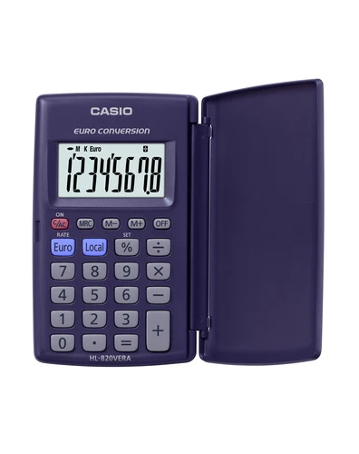 Calculatrice de poche Casio HL-820 VER - 8 chiffres, conversion euro, calcul de taxes, double alimentation pour bureau