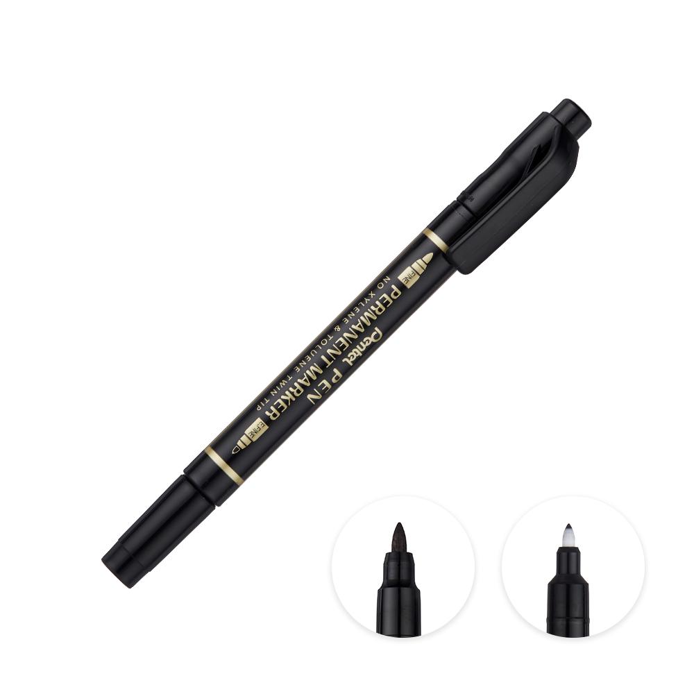 Marqueur permanent Pentel Pen N75W-AE - double pointe, noir, pour écriture et dessin sur supports variés