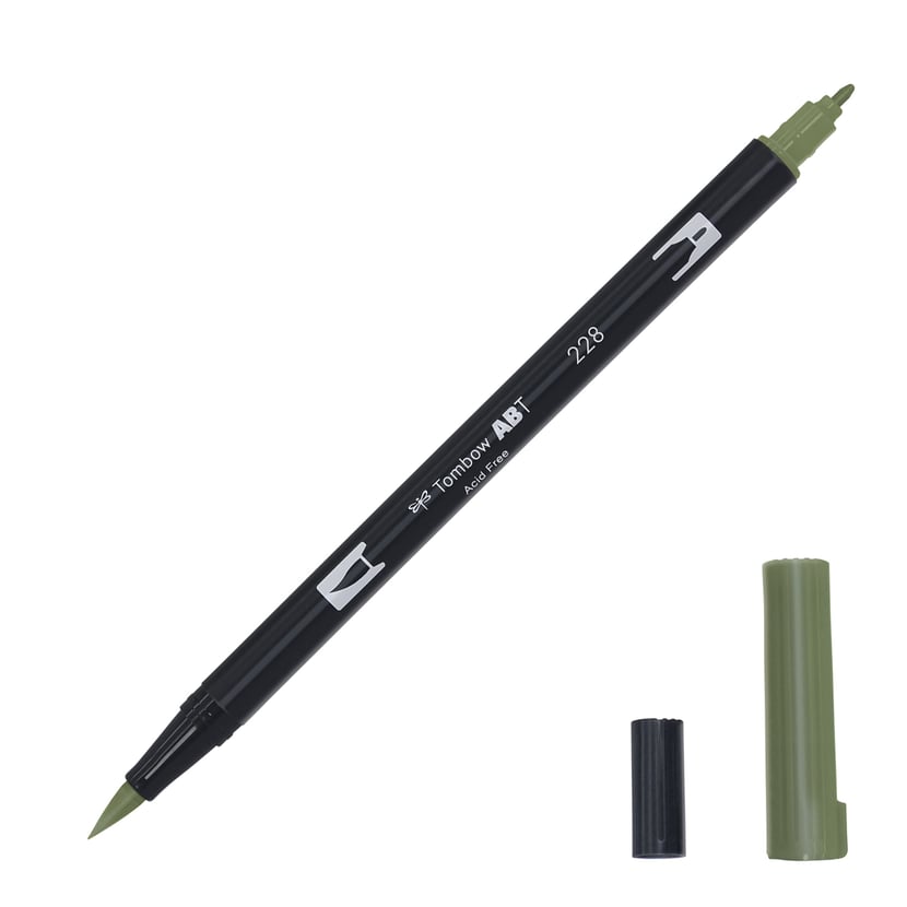 Feutre pinceau Tombow ABT 228 - Vert GRIS aquarellable double pointe pour illustration et esquisse artistique