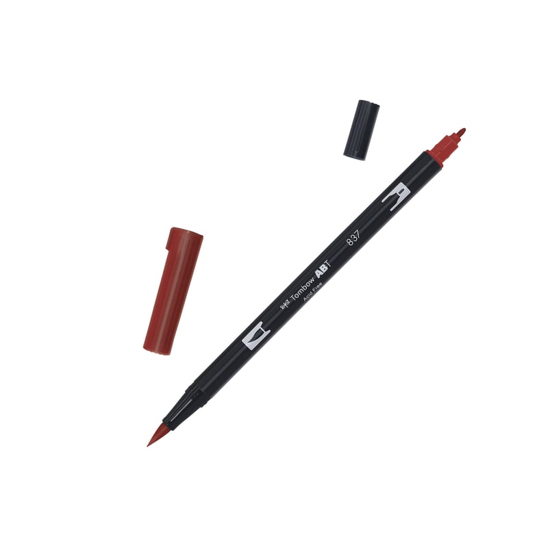 Feutre pinceau ABT à double pointe Tombow 837 - Rouge vin - Aquarellable pour dessin et calligraphie