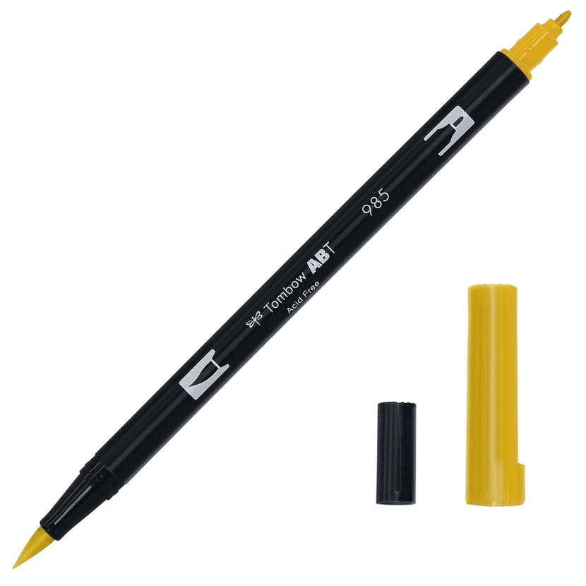 Feutre pinceau Tombow ABT 985 jaune chrome - double pointe pour dessin et calligraphie artistique
