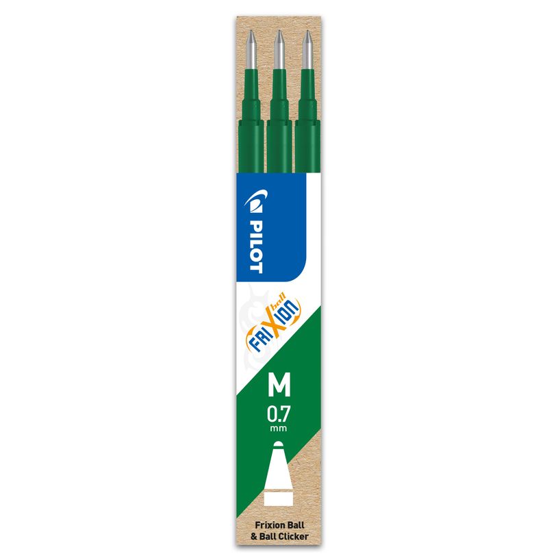 Lot 3 recharges encre effaçable Pilot FriXion Ball & Clicker - Vert - Pointe moyenne