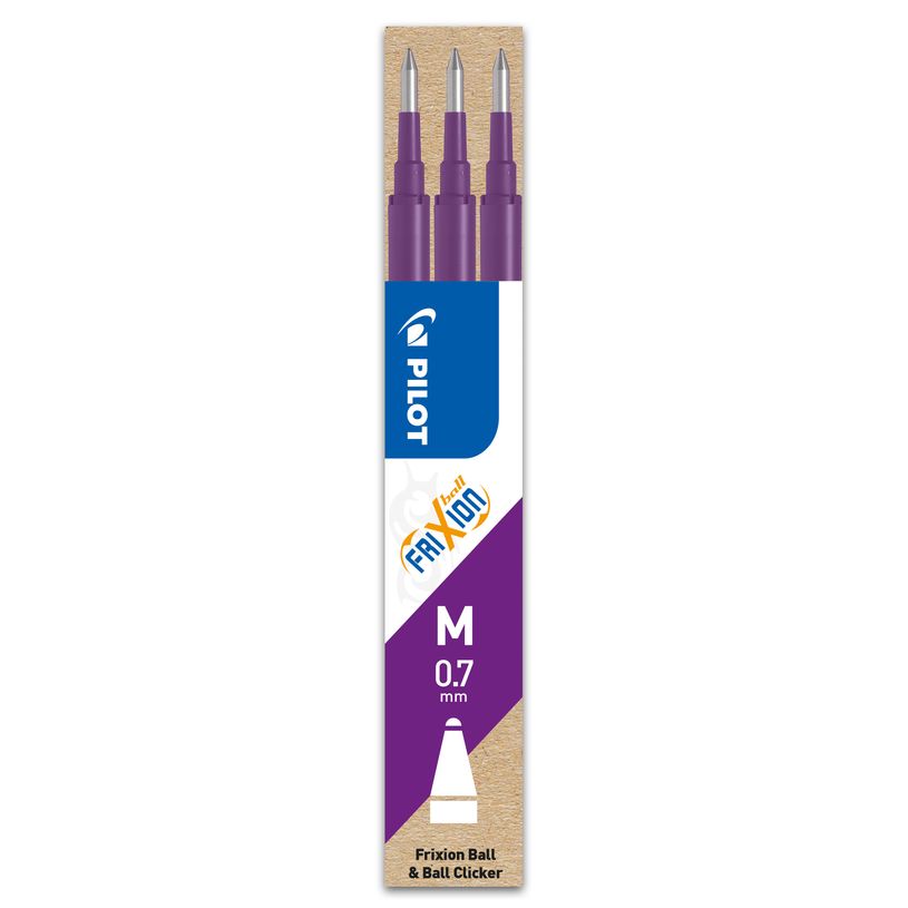 Pilot Frixion Ball - 3 Recharges pour rollers effaçables - 0,7 mm - violet