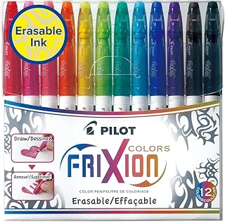 Feutres de Dessin et Coloriage Pilot FriXion Colors - 12 Couleurs Assorties - Encre Thermosensible Effaçable - Pointe Moyenne