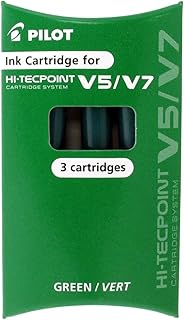 Recharge stylos Pilot Pochette 3 recharges V5-V7 - Vert, Pointe Moyenne, Écologique, Compatible Rollers Encre Liquide