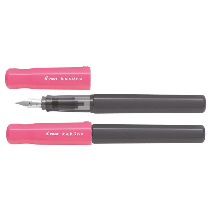 Stylo plume Pilot Kaküno M, corps noir, capuchon fuchsia - plume moyenne pour écriture scolaire et bureau