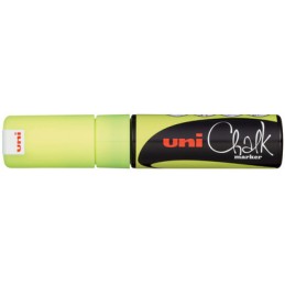 Marqueur Craie Liquide Uniball PWE-8K J FLUO - Jaune Fluo, Large, Pointe Biseautée, Usage Éducatif et Artistique