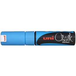 Marqueur Craie Liquide Uniball PWE-8K BC - Bleu Clair Large Biseautée pour Tableaux et Vitrines 8mm
