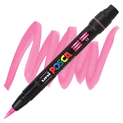 Marqueur pinceau Uni-Ball Posca Brush PCF-350 - Rose pour dessin et calligraphie, loisirs créatifs