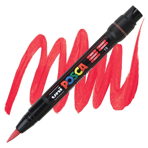 Marqueur pinceau Uni-Ball Posca Brush PCF-350 - Rouge pour dessin et calligraphie