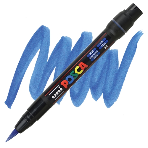 Marqueur pinceau Uni-Ball Posca Brush PCF-350 - Bleu foncé pour dessin et calligraphie