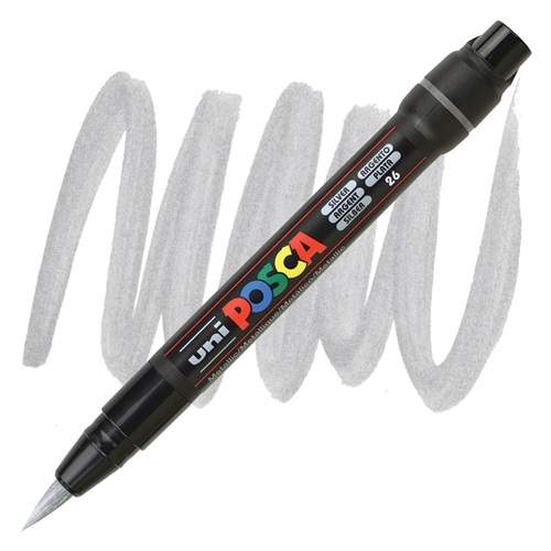 Marqueur pinceau Uni-Ball Posca Brush PCF-350 - Argent pour dessin et calligraphie, loisirs créatifs